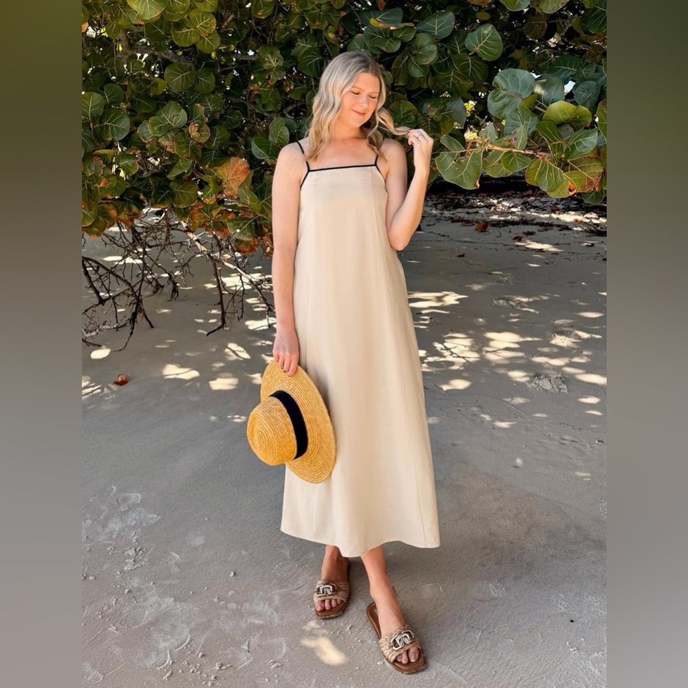 NWT Cream Sleeveless Spaghetti Strap linen Sundress for Resort Wear cotton/linen - Picture 3 of 9